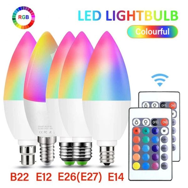 Bombilla LED E14/E122/B22, letrero de neón interior inteligente, bombillas RGB, lámpara de cinta regulable remota, iluminación del hogar
