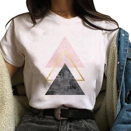 E25 hermosa geometría impresa camiseta gráfica Tops camiseta linda manga corta camisetas femeninas 220620