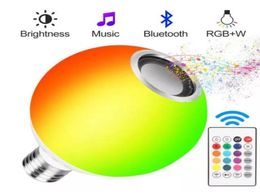 E27 APP bombilla RGB inteligente altavoz inalámbrico Bluetooth lámpara LED luz RGBW reproductor de música Control remoto regulable 110V 220V7925966