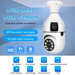 Cámara de vigilancia de lente dual de bulbo E27 200W 1080p Detección de movimiento de visión nocturna Monitor de seguridad de red de interiores al aire libre Smart Home AI Tracking