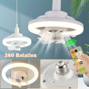 E27 plafondventilator met LED -licht afstandsbediening 360 ﾰ Rotatiekoeling Elektrische ventilatorlamp Kroonluchter voor kamer Home Decor