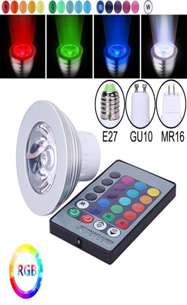 E27 E14 GU10 GU53 MR16 LED RGB bombillas de foco 3W Control remoto decoración del hogar lámpara de luz que cambia de Color 8583261