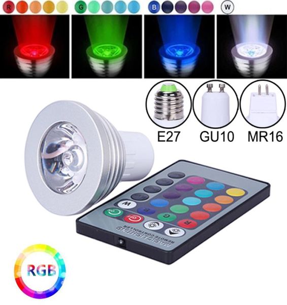 E27 E14 GU10 GU53 MR16 LED RGB bombillas de foco 3W Control remoto decoración del hogar lámpara de luz que cambia de Color 2574601