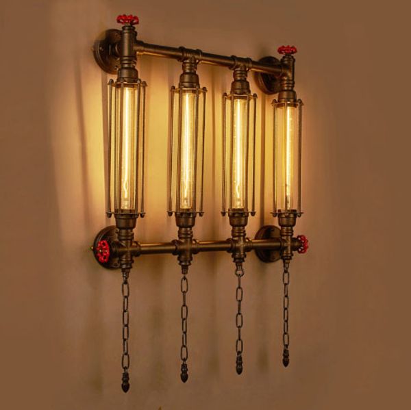 e27 Edison Loft Tubo de hierro forjado industrial Lámpara LED Lámpara de pared con luz LED Lámpara de pared Aplique de pared para bar Vestíbulo Dormitorio LLFA