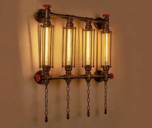 e27 Edison Loft Industrial Tubo de hierro forjado Lámpara LED Lámpara de pared con luz LED Aplique de pared Aplique de pared para bar Vestíbulo Dormitorio LLFA3837916