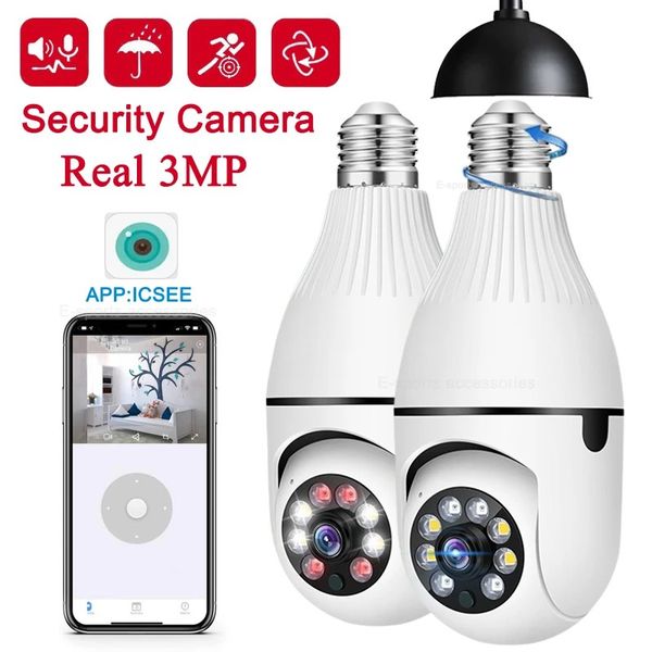 E27 LED Bulbes 3MP WiFi Subseillance Camera 1296p HD Vision nocturne en pleine couleur Automatique Tracking Video Sécurité Monitor IP Camera