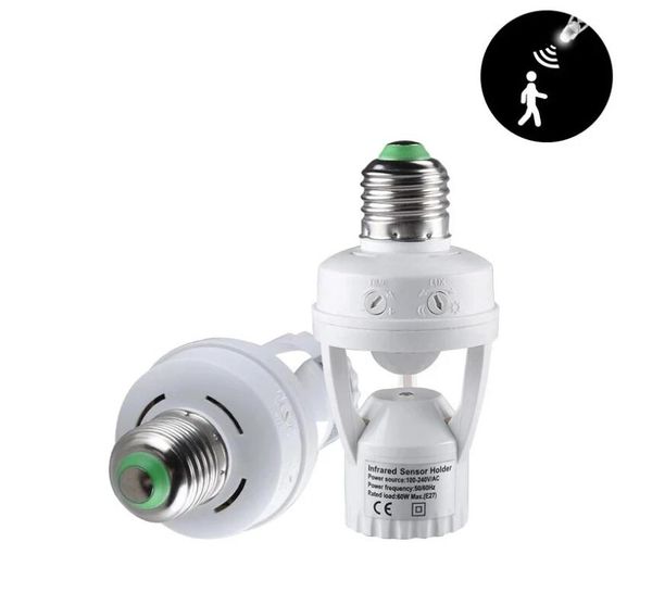 E27 détecteur de mouvement interrupteur de lumière 100-240 V détecteur de mouvement E27 support de lampe avec contrôle de la lumière interrupteur intelligent adaptateur de douille d'ampoule 2 pièces/lot