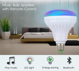 E27 Smart LED-licht RGB draadloze Bluetooth-luidsprekers Gloeilamp Muziek afspelen Dimbare 12W muziekspeler o met 24 toetsen afstandsbediening Epacket1537081