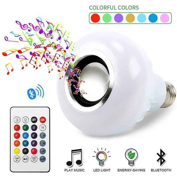 Lumière LED intelligente E27, haut-parleur Bluetooth sans fil + ampoule RGB 12W, lampe LED 110V 220V, lumière LED, lecteur de musique, Audio avec télécommande, électronique intelligente