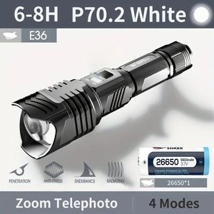 Lampe de poche zoomable E36, lampe torche super lumineuse P70, lampe de poche portable rechargeable par USB, 5500 mAh, pour le camping en plein air, urgence à domicile