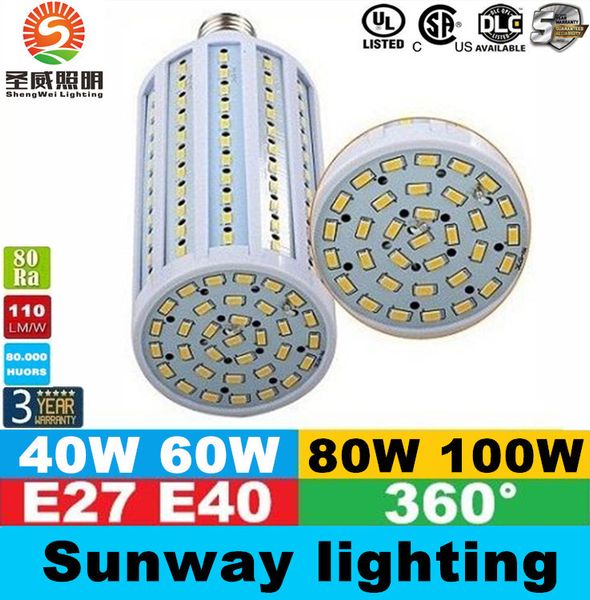 E40 B22 E27 Led Corn Lights SMD 5730 Haute Puissance 40W 50W 60W 80W Led Ampoules 360 Angle AC 85-265V ce ul