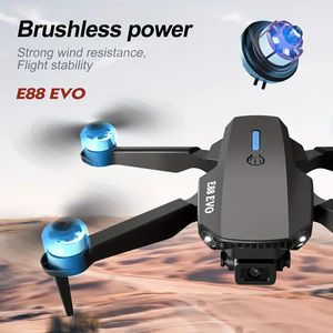 E88 EVO afstandsbediening HD dubbele camera-drone met dubbele/drie batterijen, borstelloze motor, headless-modus, optische stroompositionering, live transmissie.