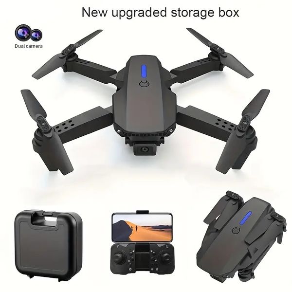 Drone E88 Pro, caméra HD pliable UAV à flux optique, vol stationnaire à point fixe, cascade à 360 ° avec décollage et atterrissage à une touche, drone FPV d'entrée de gamme, adapté aux débutants