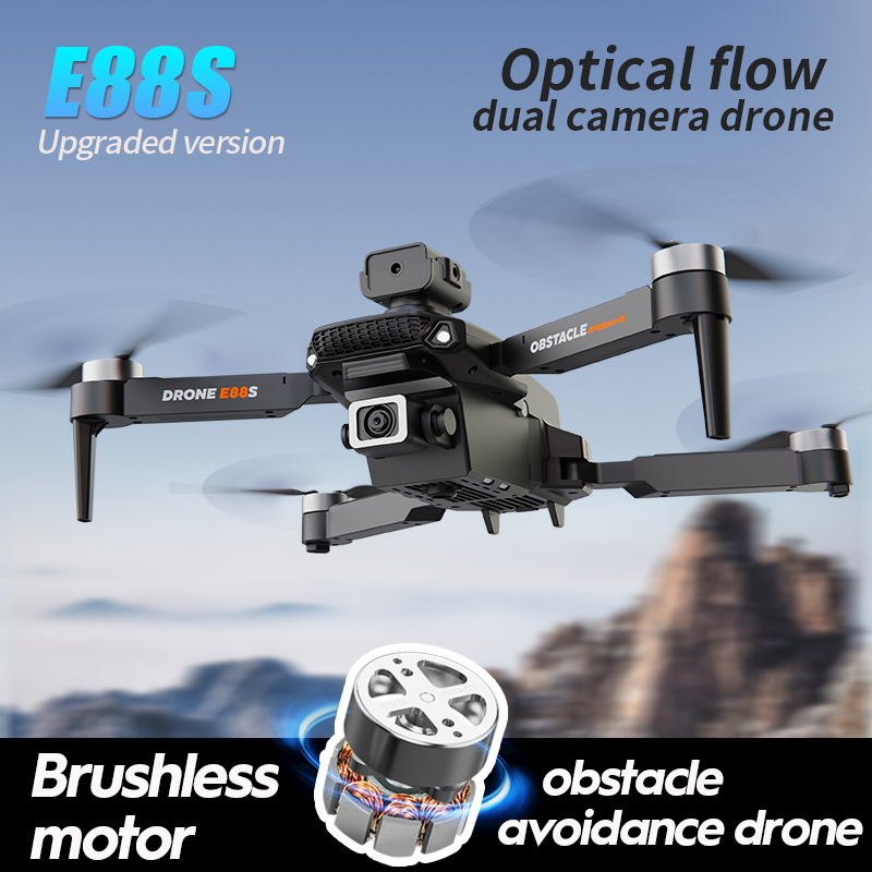 E88S Mini Drone Fırçasız Motor Optik Akışı Dron E88 Güncellenmiş Çift Kamera Engel Kaçınma İHA DRONLARI RC DRONS KİTAP TOYS HEDİYLERİ