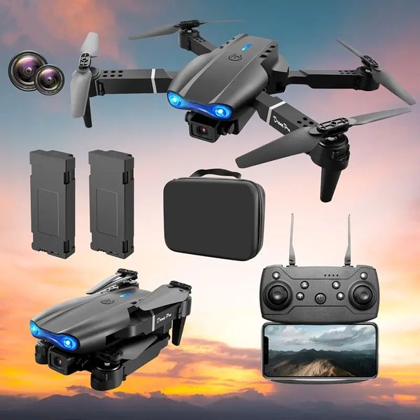Le drone E99 est livré avec deux caméras, deux batteries, un contrôle d'application mobile, des jouets volants d'intérieur, des cadeaux d'Halloween/Noël/Nouvel An.