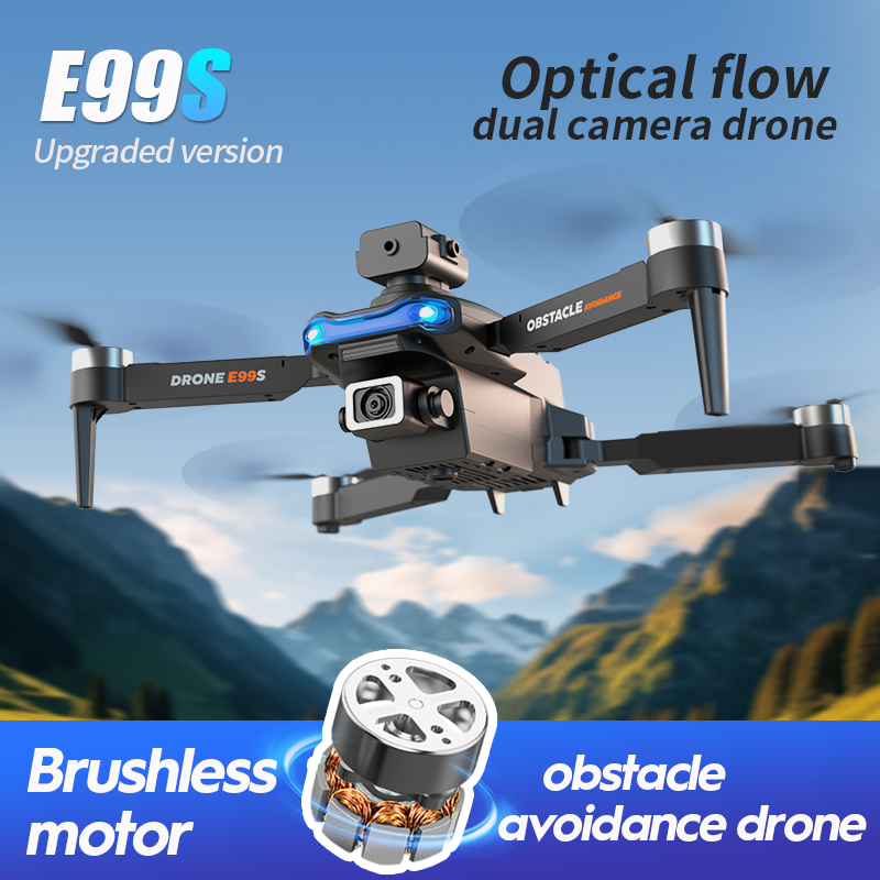 E99S Mini Drone HD Optik Akış Çift Kamera 360 ° Engellerden kaçınma Katlanabilir Quadcopter RC Pocket Selfie Fırçasız Helikopter Oyuncakları Tek Tıklama Geriye Dayan