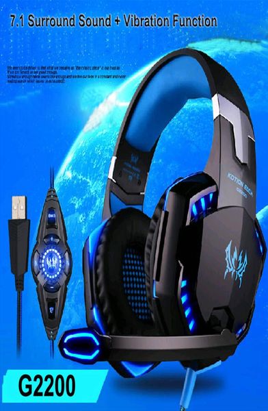 Chaque casque de jeu G2200 71 Surround USB Vibration jeu casque bandeau casque avec micro lumière LED pour PC Gamer5198268