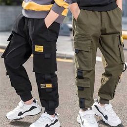 Elke jongens broek effen lading tiener jongen multi-pocket broek kids lente herfst casual streetwear 211231