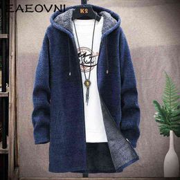 EAEOVNI Hiver Long Cardigan Pull Hommes Polaire Veste D'hiver Hommes Slim Pulls À Capuche Pull Épais Chaud Manteau Hommes Vêtements 211221