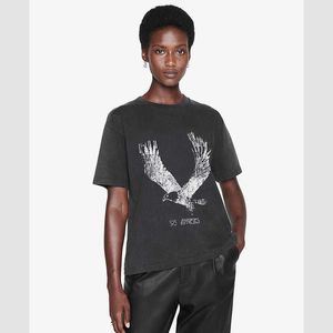 Aigle Imprimer T-shirt Frit Flocon De Neige Couleur Lavage Designer Tee Femmes Noir T-shirt À Manches Courtes Hauts Polos