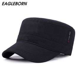 EAGLEBORN 2020 Classic Vintage Flat Top para hombre gorras lavadas y sombrero ajustable ajustable gorra más gruesa invierno cálido sombreros militares para hombres T241f