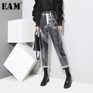EAM AUutmn Modepatroon Koreaanse stijl Transparante transparante kleurenbroeken vrouw enkel lengte broek LJ201103
