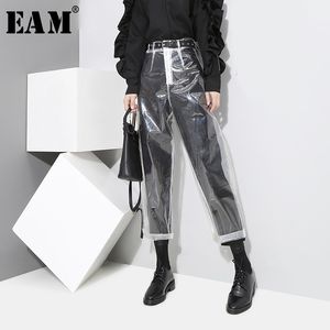 [EAM] Auutmn Mode Nouveau modèle Style coréen Pantalon de couleur transparente Femme Pantalon à la cheville YA84900 210319