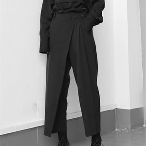 [EAM] taille haute élastique noir bref plissé pantalons longs coupe ample pantalon mode printemps automne 1S430 220325