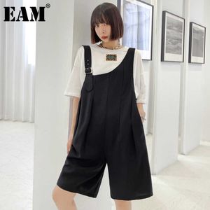 [EAM] Hoge taille zwart geplooide onregelmatige toevallige overalls broeken nieuwe losse pasvorm broek vrouwen mode lente zomer 2021 1DE1334 Q0801