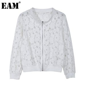 [EAM] évider dentelle crochet fleur veste ample col montant à manches longues femmes manteau mode printemps été 1DD7214 21512