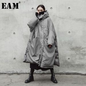 Eam capuchon cottonpadded grijs oversized lange warme jas mouw losse fit dames parka's mode lente herfst JE02002 201026