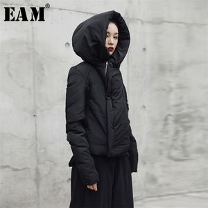 [EAM] Épaississement à capuche Épaississement noir Courti à manches longues à manches longues Fit Fit Femmes Parkas Fashion Nouveau printemps automne Ji08 201217