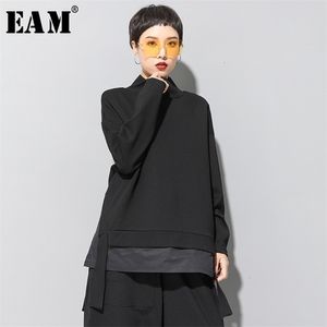 [EAM] Loose fit asymmetrische oversized sweatshirt hoge kraag lange mouw vrouwen grote mode mode lente herfst 19A-A124 210909