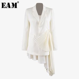 EAM los fit asymmetrische twee stukken geplooide jas Rapel Lange Mouw Women Coat Fashion Spring Autumn 1A502 201029