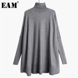 [EAM] suéter de punto de gran tamaño holgado de cuello alto de manga larga para mujer moda primavera otoño 2022 19A-a43 211222