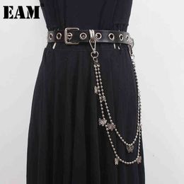 [EAM] Pu Cuir Noir Rivet Boucle Split Joint Chaîne Ceinture Personnalité Femmes Nouvelle Mode All-match Printemps Automne 2022 1DD7964 AA220312