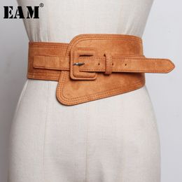 [Eam] Pu Leather Elastic Camel Long Elastic Wide Belt Personnalité Femmes Femmes Fashion Tide Tide All-Match Automne 2021 1M520 210310