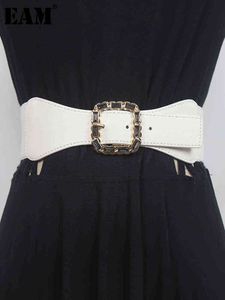 [EAM] cuir Pu blanc boucle élastique large ceinture personnalité femmes nouvelle mode marée tout match printemps automne 2022 1DE6173 AA220312