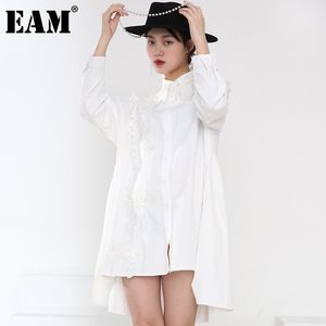 [EAM] femmes noir décoration florale grande taille Blouse revers à manches longues chemise ample mode printemps automne 1DD481000 21512