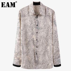 [EAM] Blusa de talla grande con estampado de patrón para mujer, camisa holgada de manga larga con solapa, moda primavera otoño 1DD6337 21512