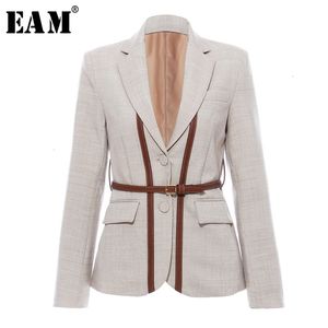 [EAM] femmes Split Pu cuir bref court Blazer revers à manches longues coupe ample veste mode printemps automne 1K458 211006