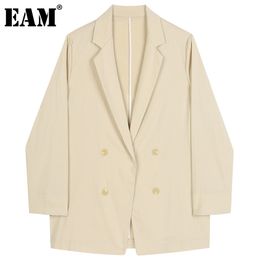 [EAM] femmes blanc abricot tempérament Blazer revers manches longues coupe ample veste mode printemps automne 1DD7812 21512