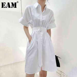 [EAM] femmes blanc Irreiglar grande taille chemise robe revers demi manches coupe ample mode printemps été 1DD86140 21512