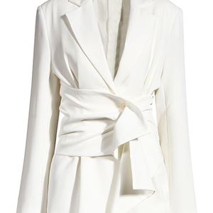 [EAM] femmes blanc noeud fendu Joint irrégulier Blazer revers à manches longues coupe ample veste mode printemps automne 1X343 220402