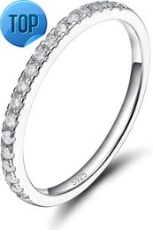 EAMTI 2mm 925 Band de mariage en argent sterling zirconi à moitié éternité anneau de fiançailles empilable Taille 3-13