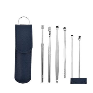 Fourniture de soins d'oreille 6 pièces nettoyant cueilleurs de cire décapant d'oreille Kit de sélection de Curette cuillère outil propre livraison directe santé beauté Dhbth