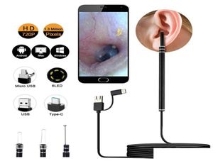 Oreille alimentation epack dans l'oreille Nettoyage Endoscope Spoon Mini Piconnerie de caméra Retrait de cire Visual Mouth Nez otoscope Support Android PC6591037