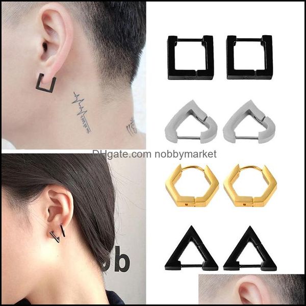 Boucle d'oreille cercle pour hommes/femmes nouveau polygone géométrique carré coeur Triangle titane acier boucle boucles d'oreilles Style Punk mode bijoux goutte