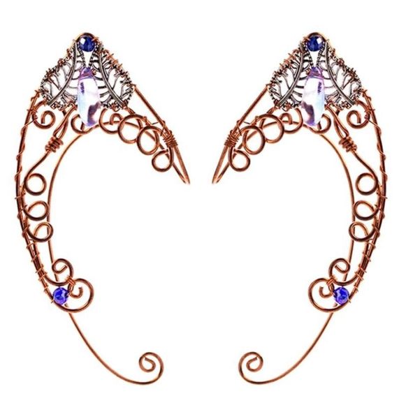 Pendientes con Clip para la oreja, envoltura de mariposas, puños de ala de elfo, filigrana de boda, joyería de cristal de hadas, elfos de circonio 2207129798687