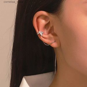Oormanchet 1 elektrocardiogram kristal oorhoes geschikt voor vrouwen lange kwast perforatie eenvoudige ketting valse oorclip modieuze sieraden Y240326